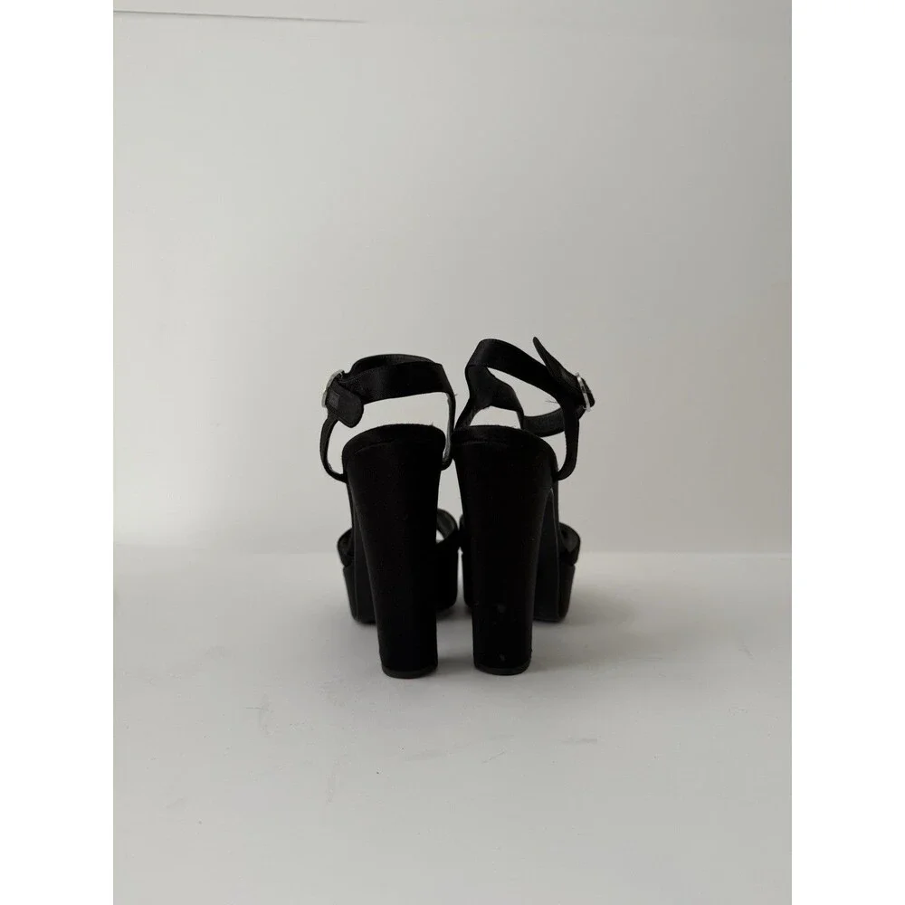 Chanel Black Satin Platform Sandals - Size 39 - With Box
